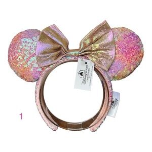 Disney Minnie Mouse Pinks Golds Blues Sunsets Sequin Ear  Headband NWT 1